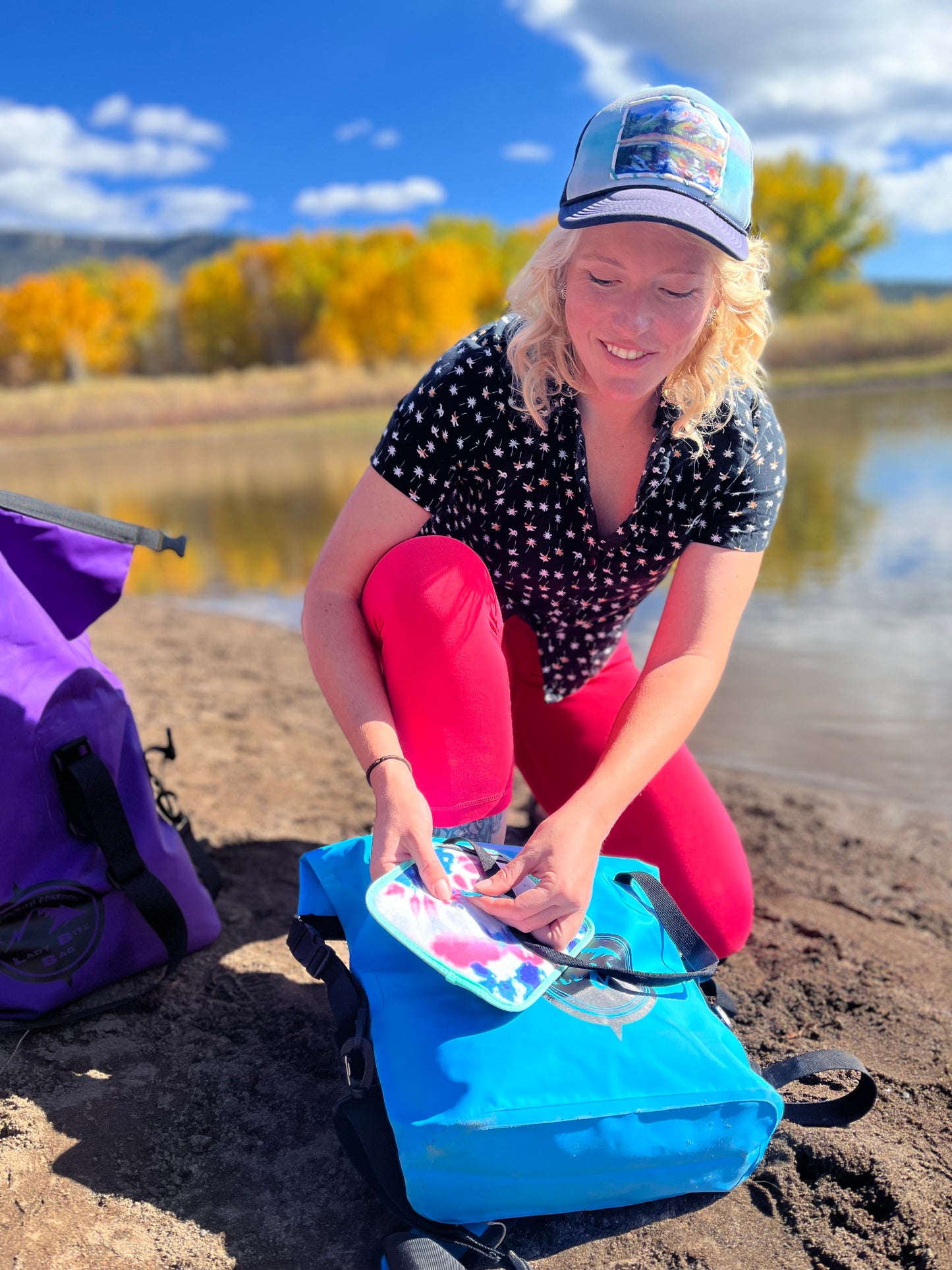 The Pee cloth clips onto the ebb and flo drybag for easy drying, pee cloth to use when camping for women