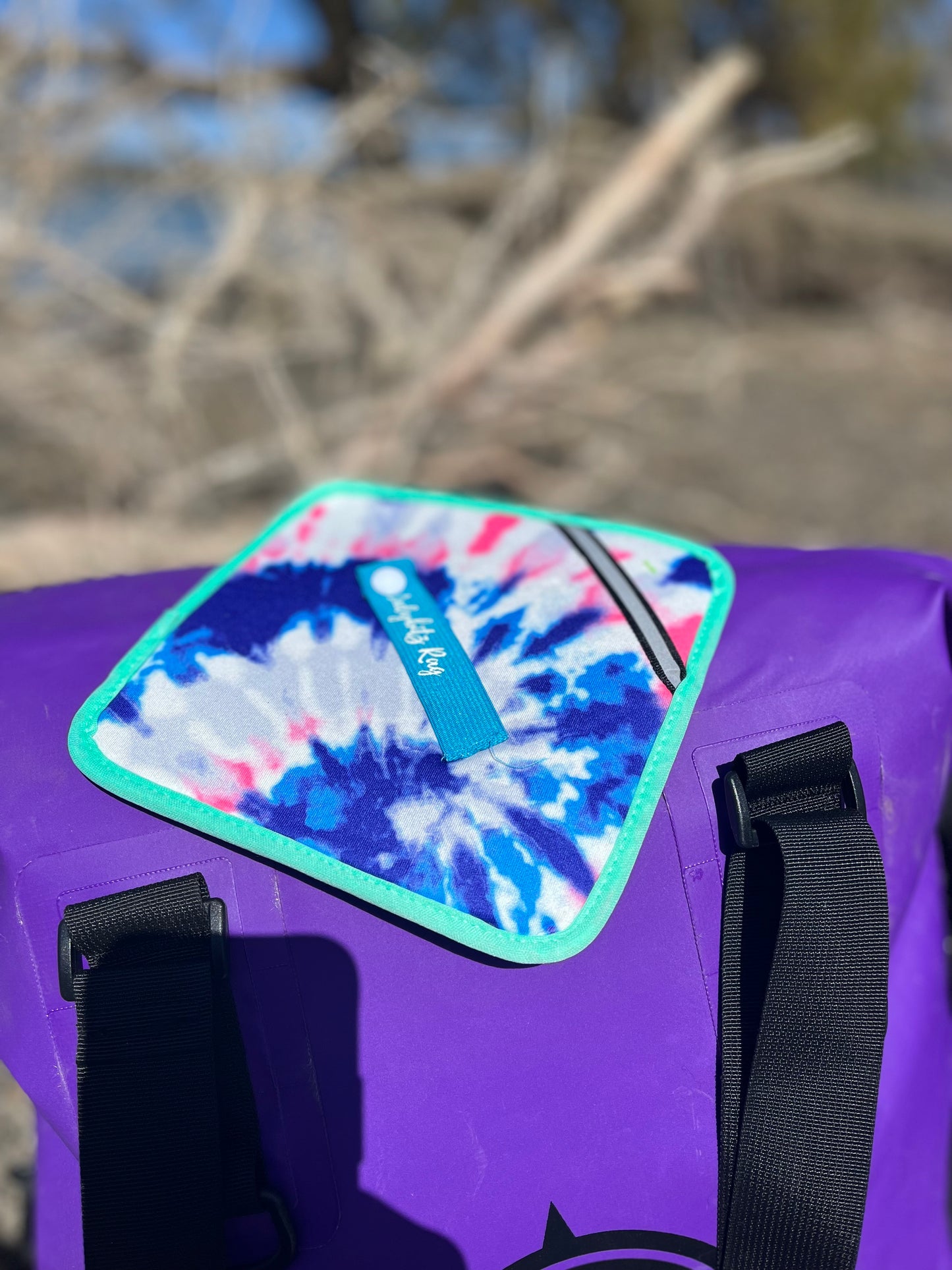 The Ladybitz Pee Rag ontop of the Ladybitz 50Liter drybag 